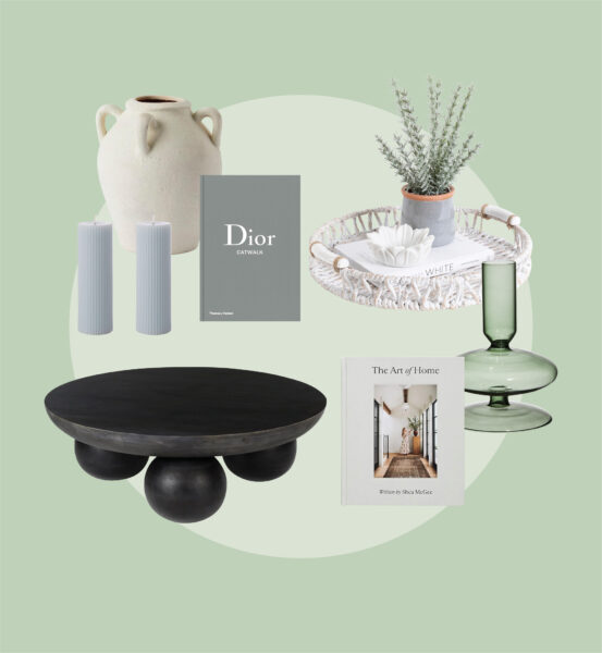 Dior coffee table book, candles, vase, coffee table living room decor